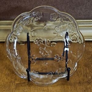 Vintage Anchor Hocking Savannah Floral Clear Glass Trinket Plate 6" Diameter